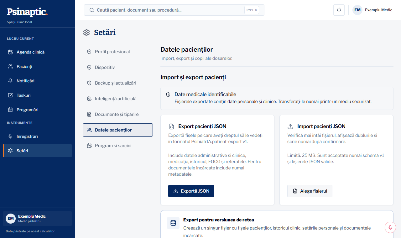 Importul și exportul datelor