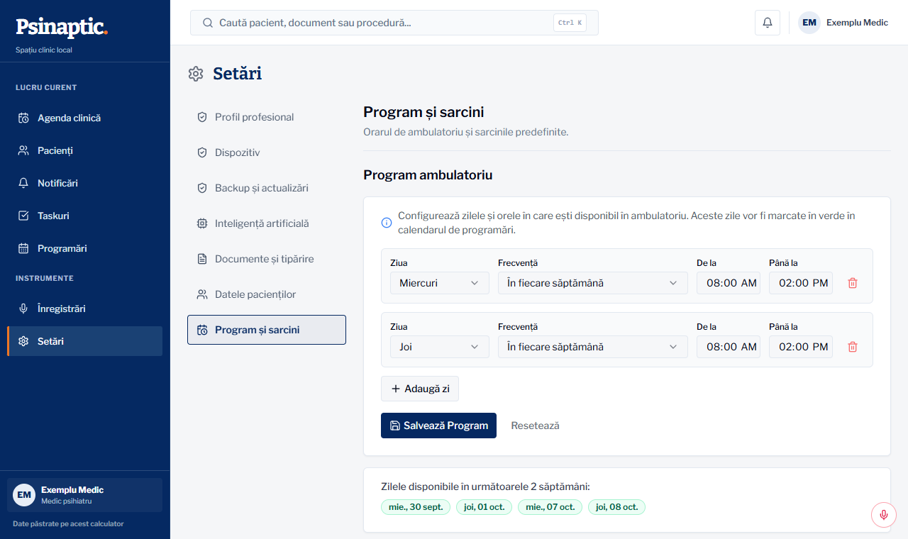 Programările și sarcinile