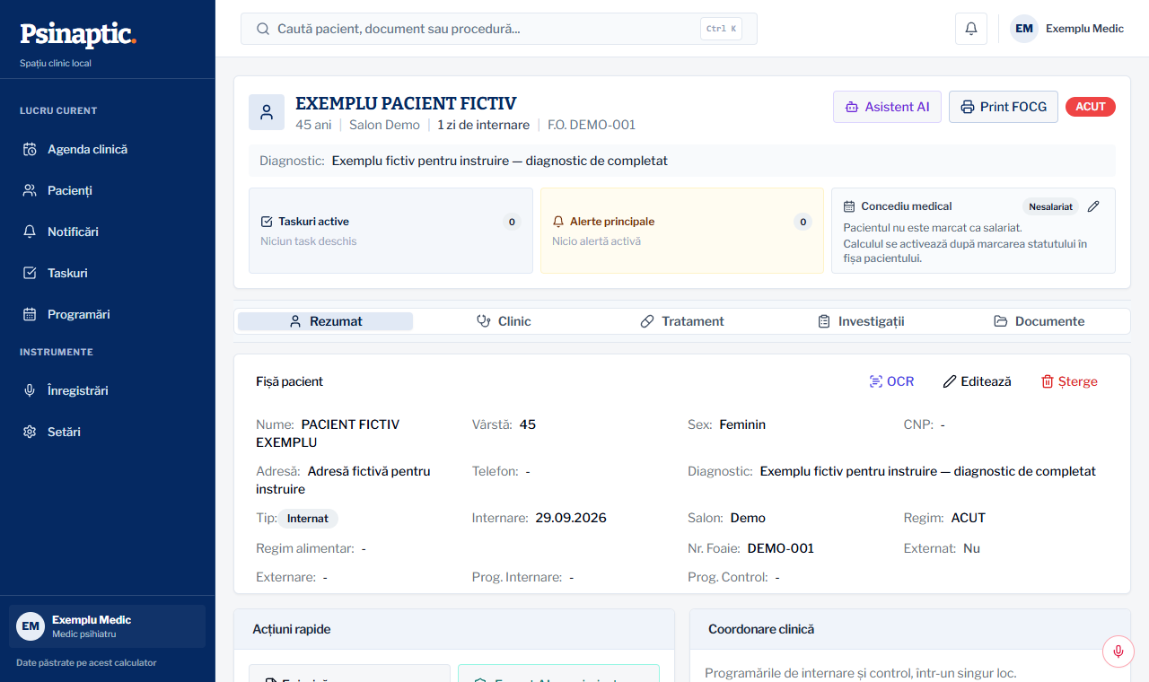 Fișa pacientului și accesul rapid